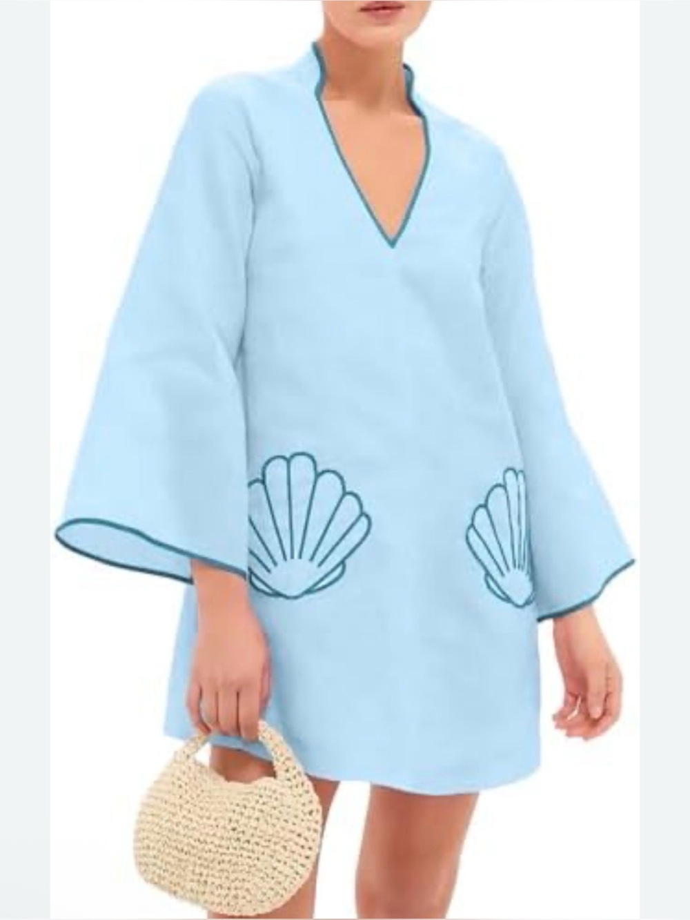 TUCKERNUCK INSPIRED Light Blue V-Neck Shell Motif Tunic Dress